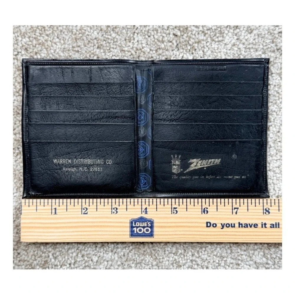 Vintage Zenith Black Leather Bifold Wallet Warren Distributing Co Raleigh NC